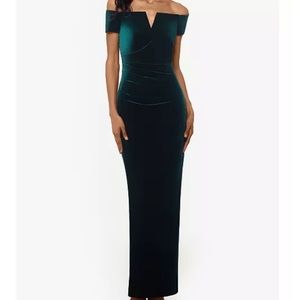 Green off the shoulder long dress